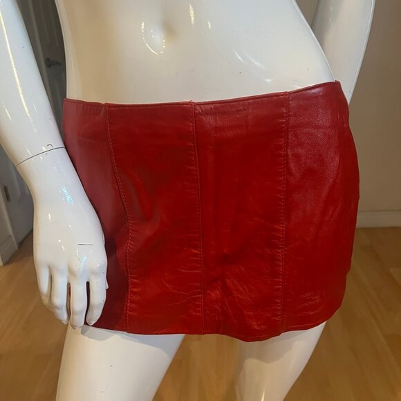 VINTAGE 90'S LEATHER MICRO MINI SKIRT SIZE M MEDIUM RED - Picture 2 of 4
